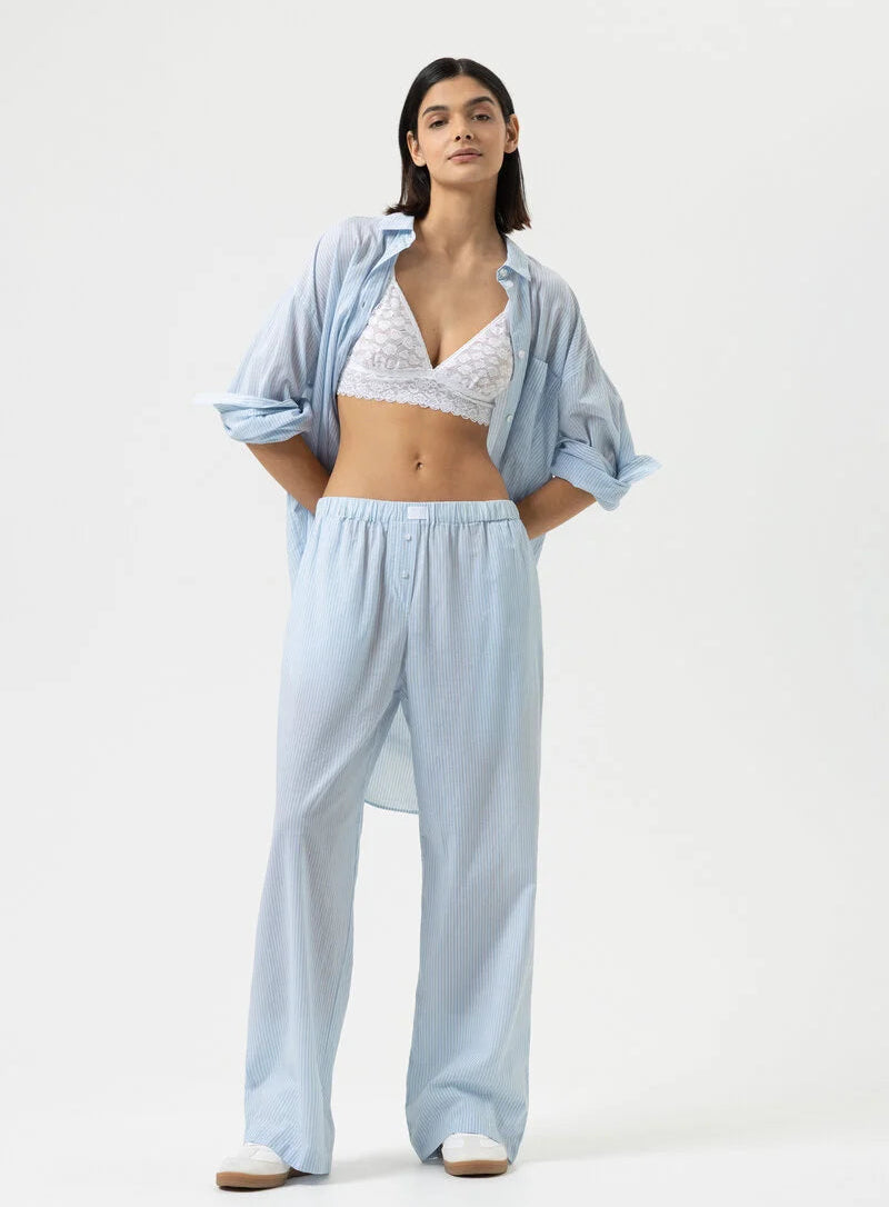 Nattøy bukse pysjbukse pysjamas bomull blå striper, Mey cotton stripes, Frilin undertøy norge