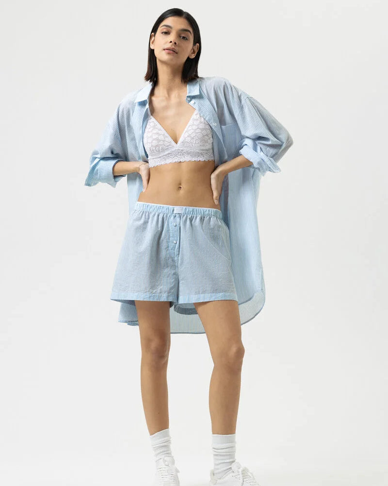 Nattøy shorts pysj bomull blå striper, Mey cotton stripes, Frilin undertøy norge