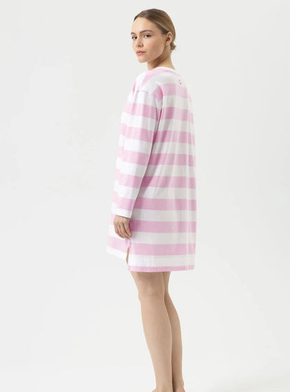 Nattkjole striper langermet Mey, rosa soft pink bomull cotton, Nattøy undertøy dame norge frilin
