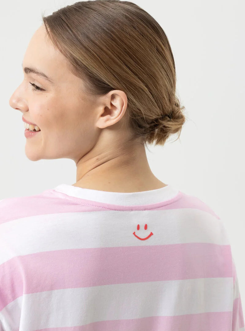 Nattkjole striper langermet Mey, rosa soft pink bomull cotton, Nattøy undertøy dame norge frilin