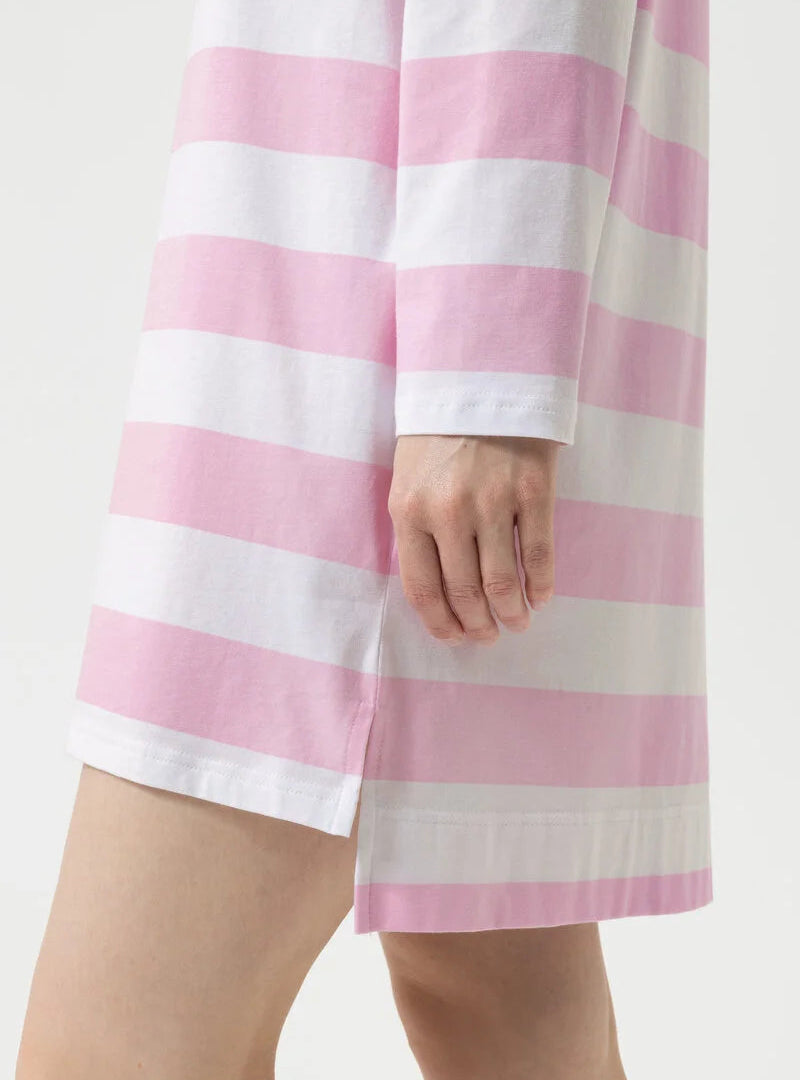 Nattkjole striper langermet Mey, rosa soft pink bomull cotton, Nattøy undertøy dame norge frilin