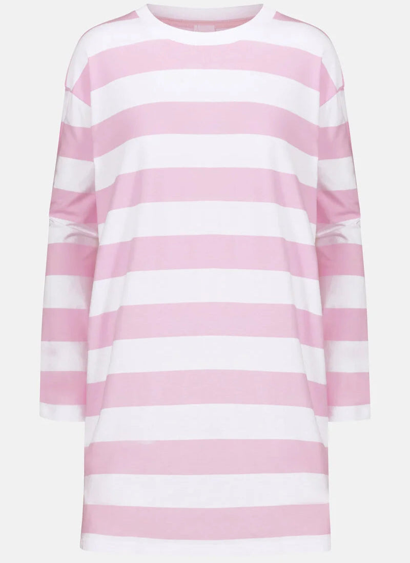 Nattkjole striper langermet Mey, rosa soft pink bomull cotton, Nattøy undertøy dame norge frilin