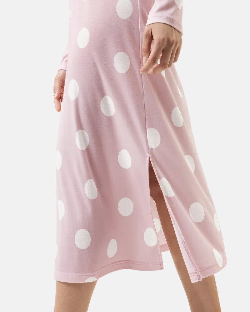 Nattkjole lang med splitt, bomull modal Mey rosa pretty dots pink, nattøy norge dame frilin