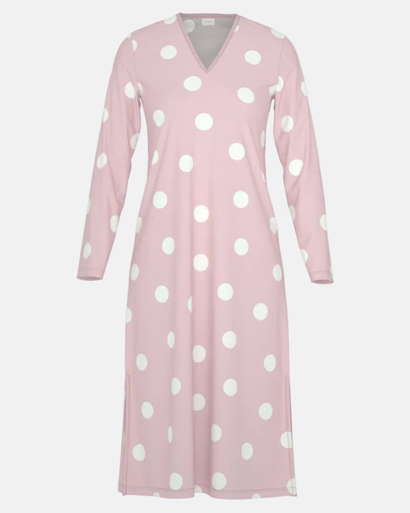 Nattkjole lang med splitt, bomull modal Mey rosa pretty dots pink, nattøy norge dame frilin