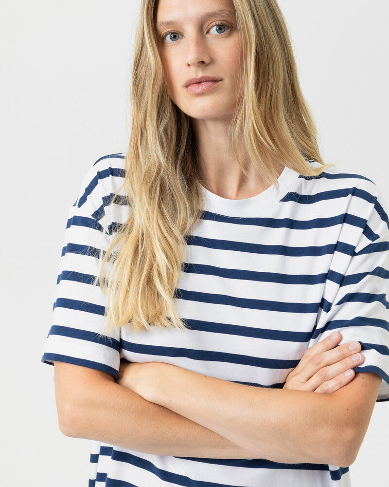 Nattkjole T-skjorte oversized Mey breezy stripes, blå navy bomull cotton, Nattøy undertøy dame norge frilin