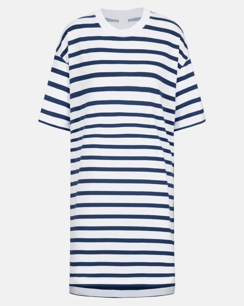 Nattkjole T-skjorte oversized Mey breezy stripes, blå navy bomull cotton, Nattøy undertøy dame norge frilin