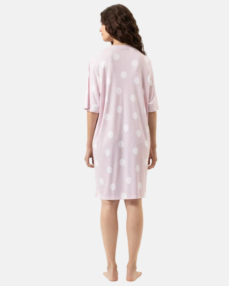 Nattkjole med korte ermer bomull modal Mey rosa pretty dots pink, nattøy norge dame frilin