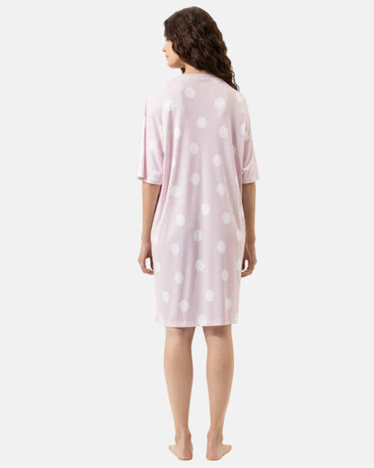 Nattkjole med korte ermer bomull modal Mey rosa pretty dots pink, nattøy norge dame frilin