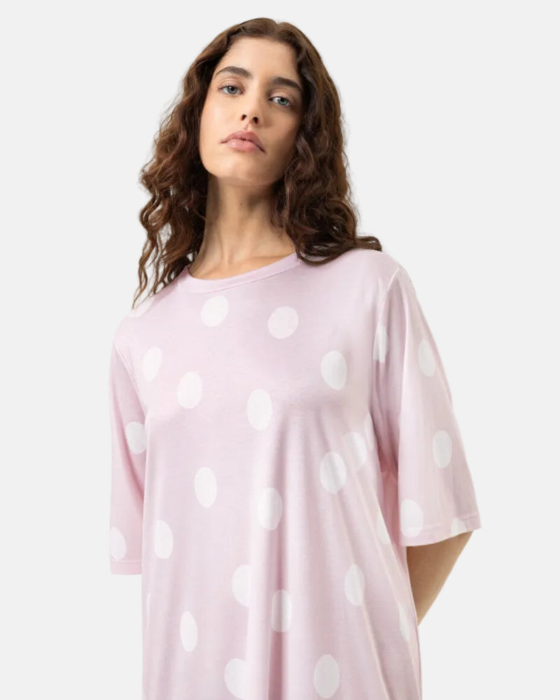 Nattkjole med korte ermer bomull modal Mey rosa pretty dots pink, nattøy norge dame frilin