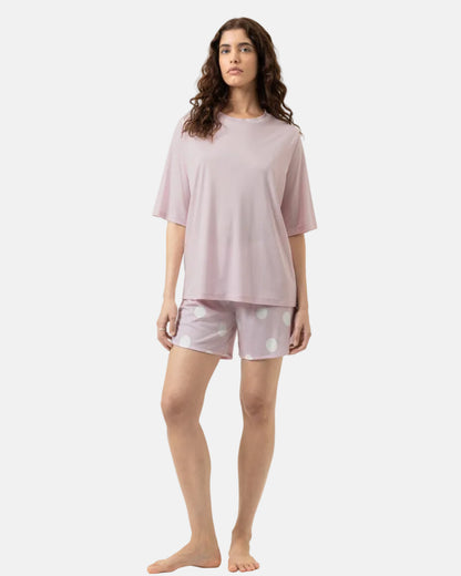 Shorts pysjamas sett t-skjorte, bomull modal Mey rosa pretty dots pink, nattøy norge dame frilin