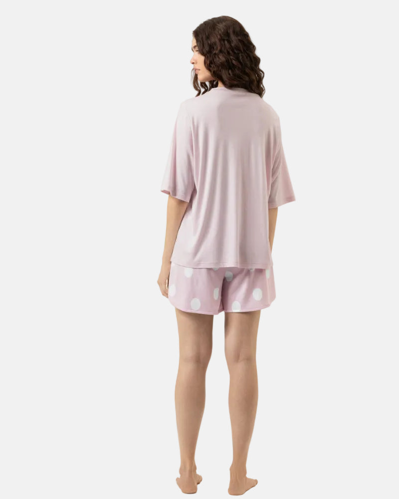 Shorts pysjamas sett t-skjorte, bomull modal Mey rosa pretty dots pink, nattøy norge dame frilin