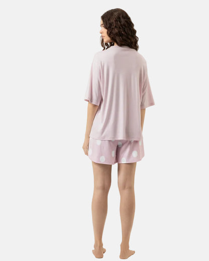 Shorts pysjamas sett t-skjorte, bomull modal Mey rosa pretty dots pink, nattøy norge dame frilin