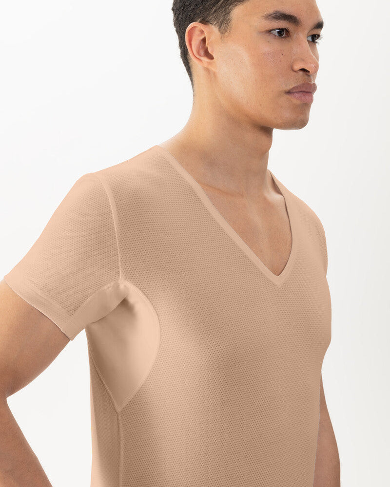 T-skjorte V-neck Undertøy herre mann, trøye Dry cotton breeze Mey, bomull hvit beige nude light skin, frilin norge