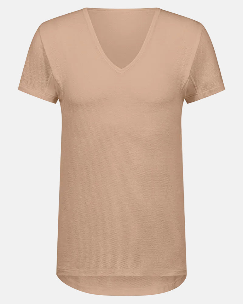 T-skjorte V-neck Undertøy herre mann, trøye Dry cotton breeze Mey, bomull hvit beige nude light skin, frilin norge