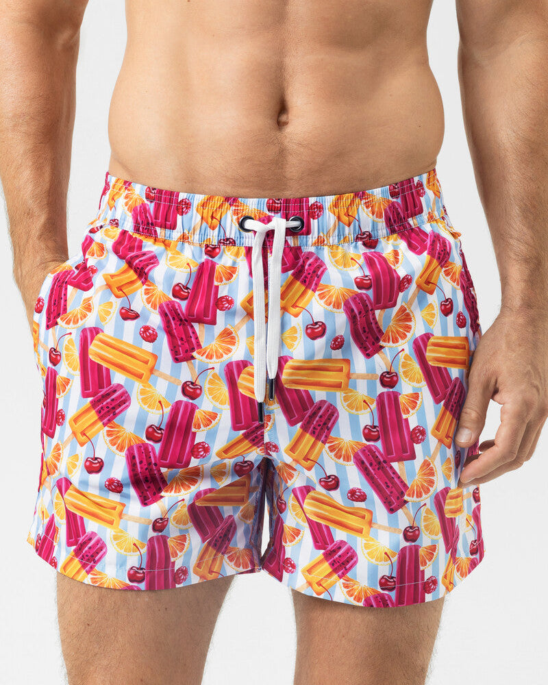 Badeshorts herre mann, badebukse swim shorts, mey popsicle paradise flerfarget mønster, frilin norge undertøy
