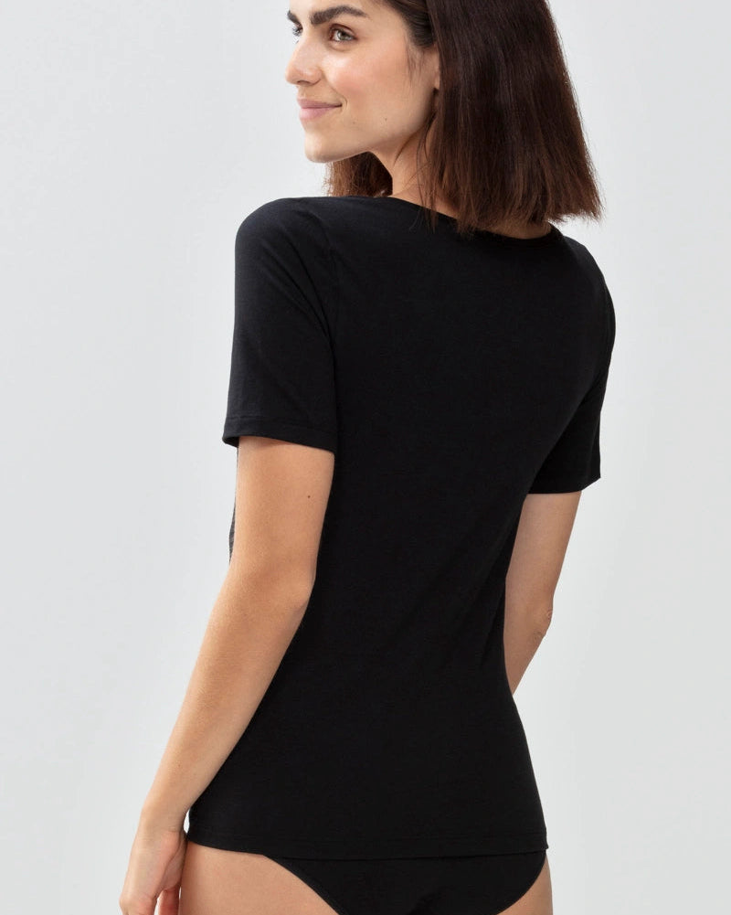 T-skjorte svart sort black bomull t-shirt cotton organisk, superfine organic Mey, Frilin undertøy norge dame