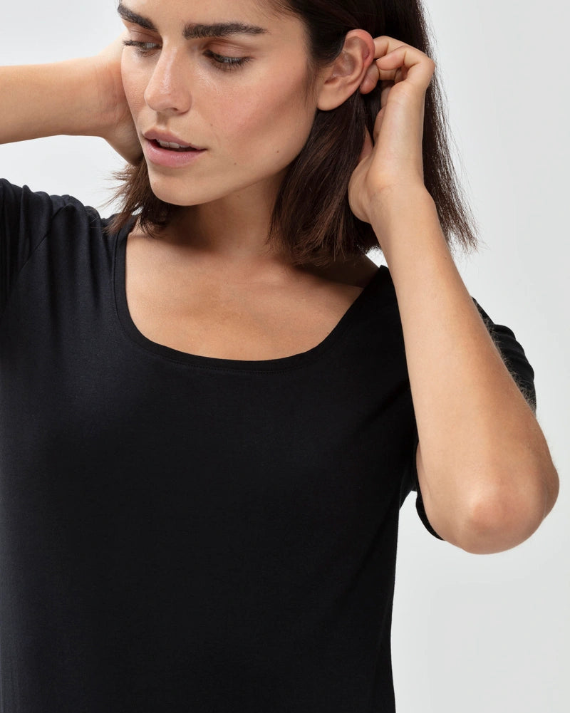 T-skjorte svart sort black bomull t-shirt cotton organisk, superfine organic Mey, Frilin undertøy norge dame