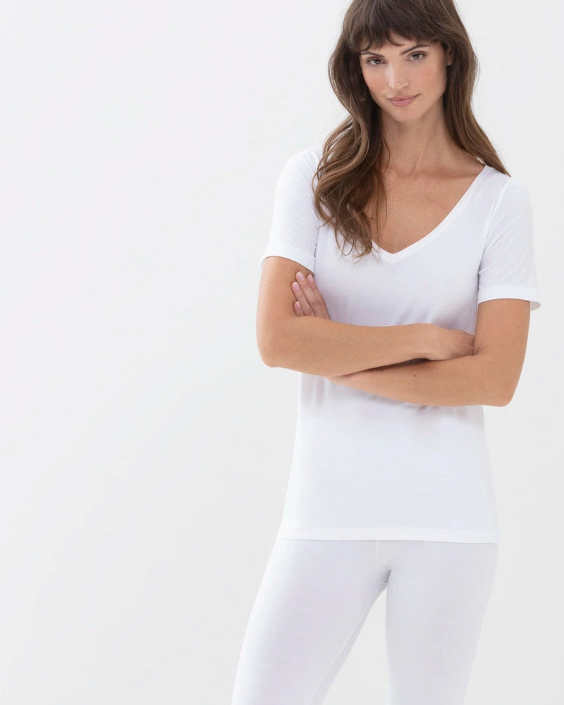 T-skjorte hvit bomull t-shirt white cotton organisk, superfine organic Mey, Frilin undertøy norge dame