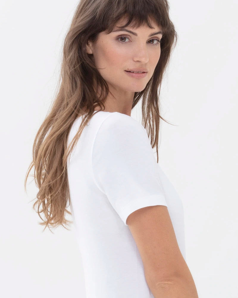 T-skjorte hvit bomull t-shirt white cotton organisk, superfine organic Mey, Frilin undertøy norge dame