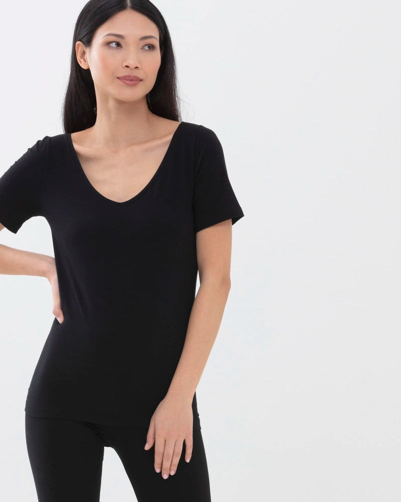 T-skjorte svart sort black bomull t-shirt cotton organisk, superfine organic Mey, Frilin undertøy norge dame