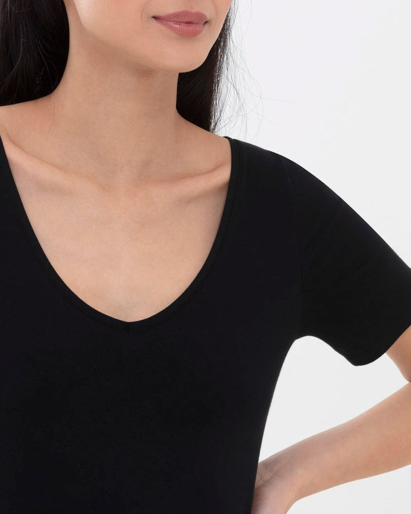 T-skjorte svart sort black bomull t-shirt cotton organisk, superfine organic Mey, Frilin undertøy norge dame