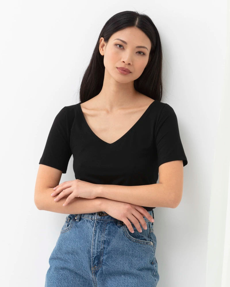 T-skjorte svart sort black bomull t-shirt cotton organisk, superfine organic Mey, Frilin undertøy norge dame