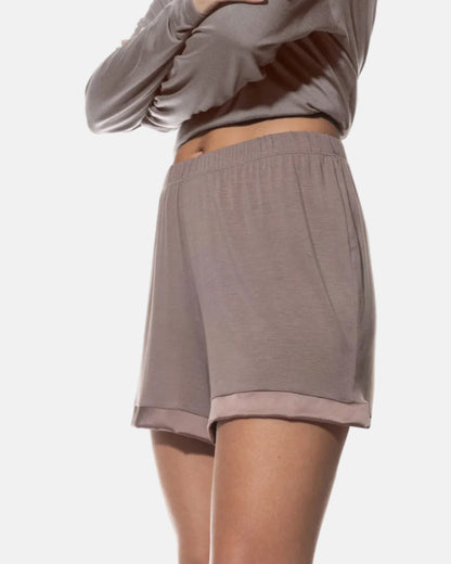 Pysjamas shorts modal loungewear nattøy, beige brun pure chic Mey, norge dame frilin