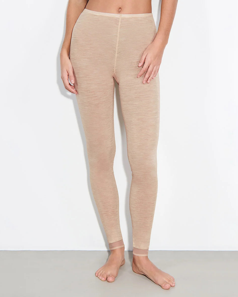 Leggings tights stilongs i ull merinoull, chantelle femilet juliana wool heather nude beige, norge frilin dame undertøy