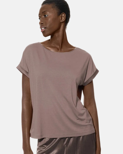 Pysjamas loungewear T-skjorte, pure chic Mey beige brun modal, undertøy norge dame frilin