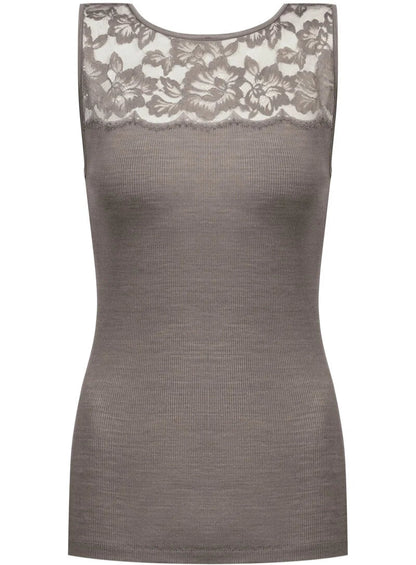 Ullundertøy merinoull silke, tank topp blonder wool love Mey taupe beige, Frilin undertøy norge dame
