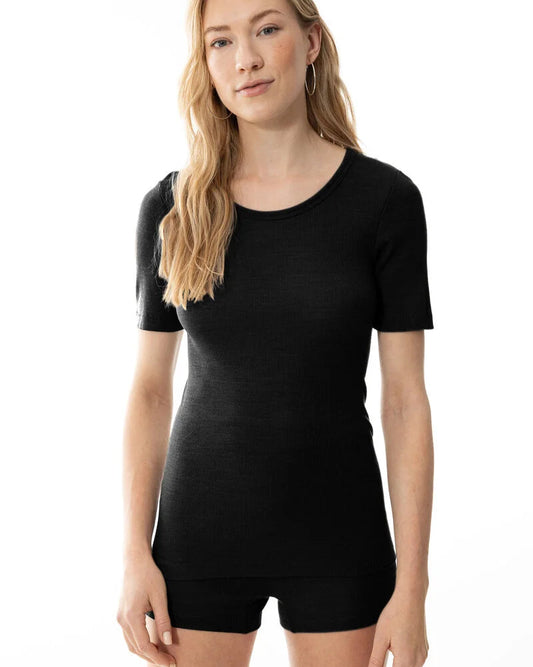 Ullundertøy merinoull silke, t-skjorte t-shirt black svart wool love Mey, Frilin undertøy norge dame