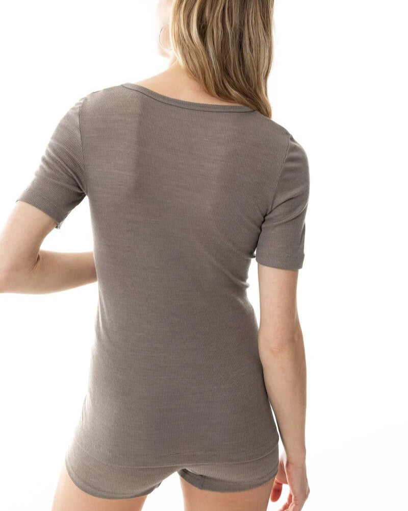 Ullundertøy merinoull silke, t-skjorte t-shirt taupe beige wool love Mey, Frilin undertøy norge dame