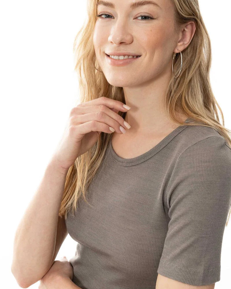 Ullundertøy merinoull silke, t-skjorte t-shirt taupe beige wool love Mey, Frilin undertøy norge dame