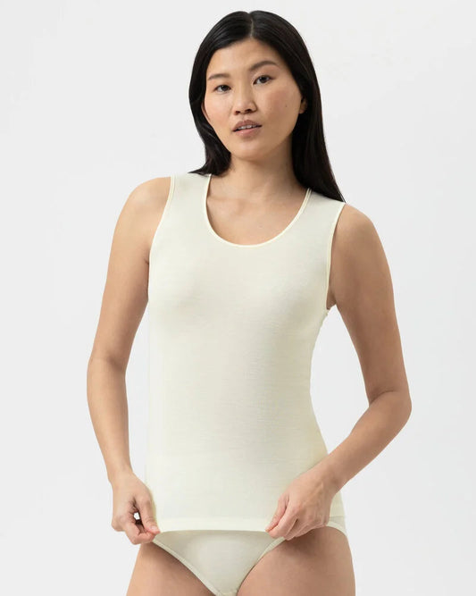 Ullundertøy topp uten ermer tank merinoull silke, mey exquisite white hvit, frilin undertøy norge