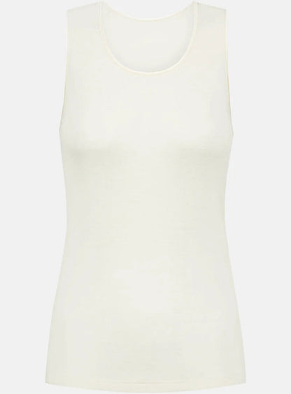Ullundertøy topp uten ermer tank merinoull silke, mey exquisite white hvit, frilin undertøy norge