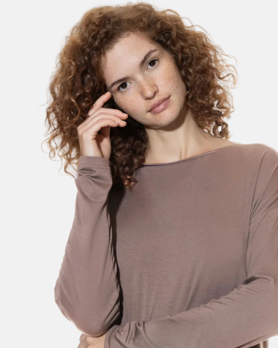 Pysjamas genser lang erme, pure chic Mey beige brun modal, undertøy norge dame frilin