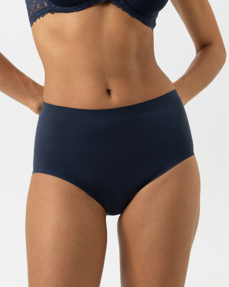 Truse høyt liv high waist brief blå blue navy bomull, natural second me Mey, Frilin undertøy norge dame