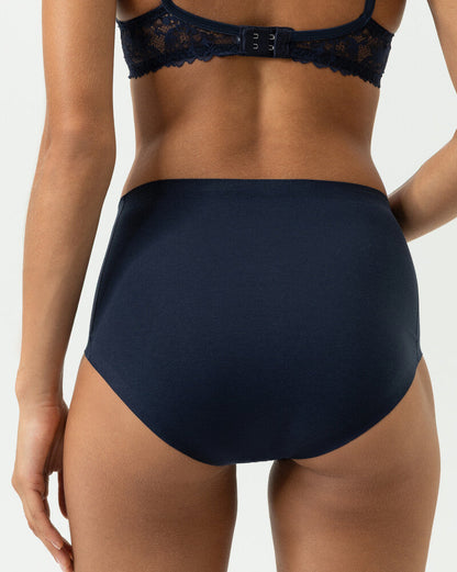 Truse høyt liv high waist brief blå blue navy bomull, natural second me Mey, Frilin undertøy norge dame