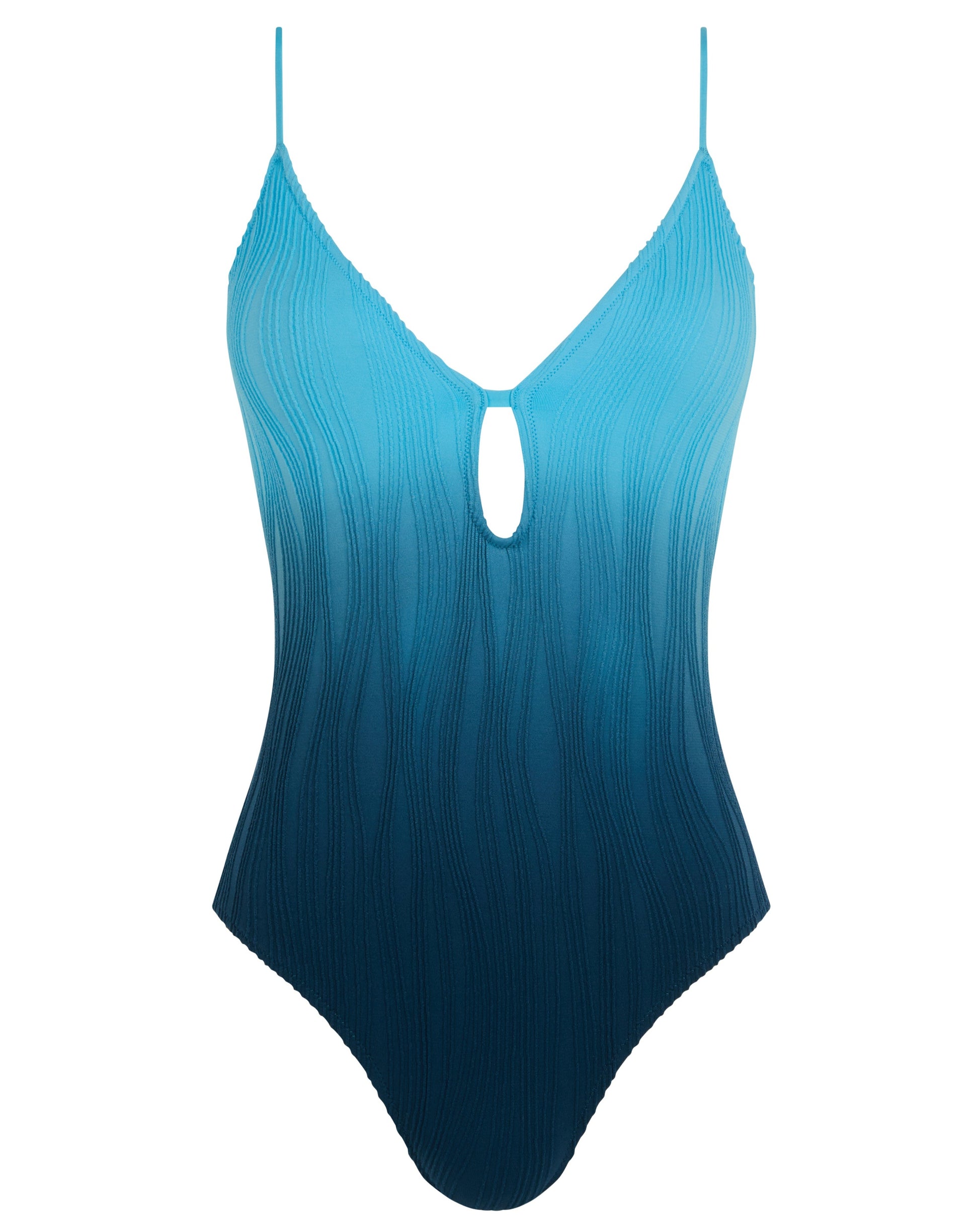 Badedrakt badetøy dyp utringning plunge, blå navy turkis tie dye, chantelle pulp