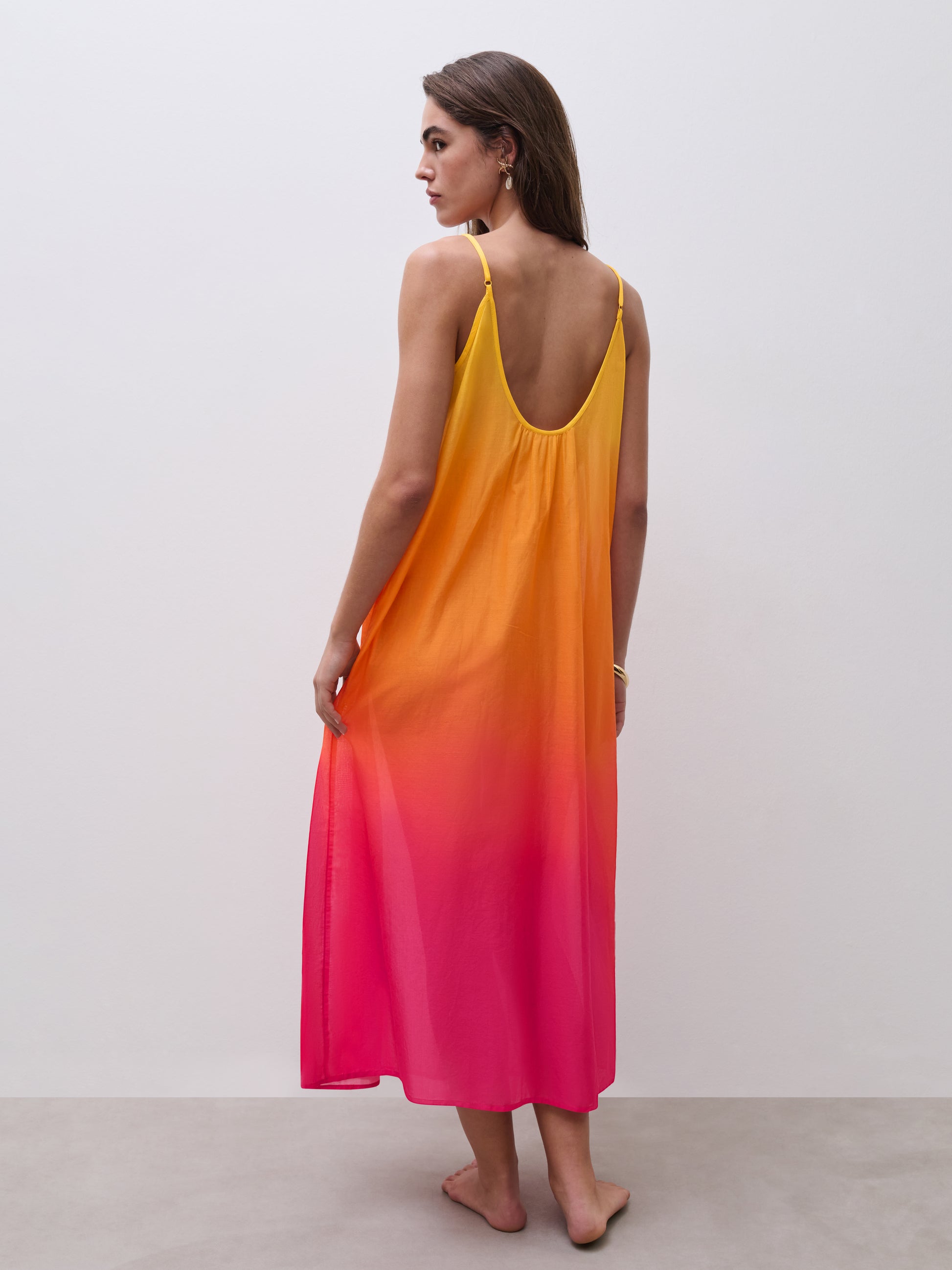 Strandkjole sommerkjole bomull oransje rosa tie dye, chantelle pulp frilin