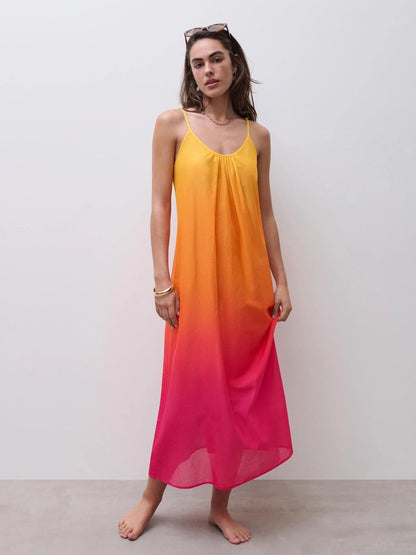 Strandkjole sommerkjole bomull oransje rosa tie dye, chantelle pulp frilin
