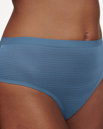 Undertøy thong high waist, dame norge, chantelle, softstretch stripes, blå jeans