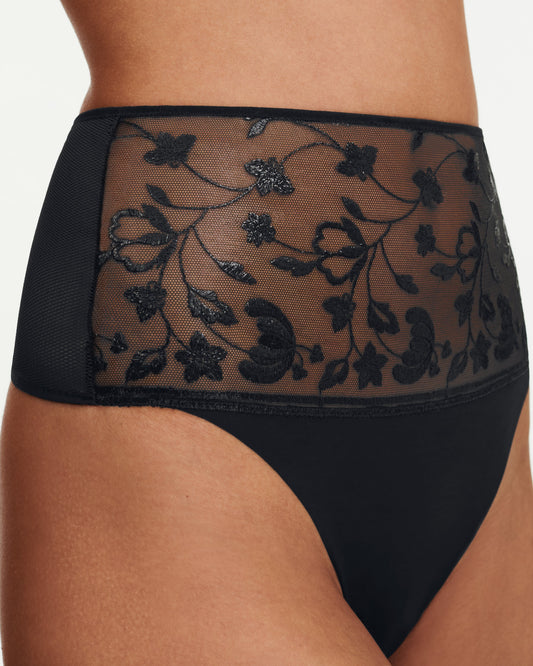 Undertøy thong high waist, høyt liv string, norge dame, chantelle pulp, svart broderi