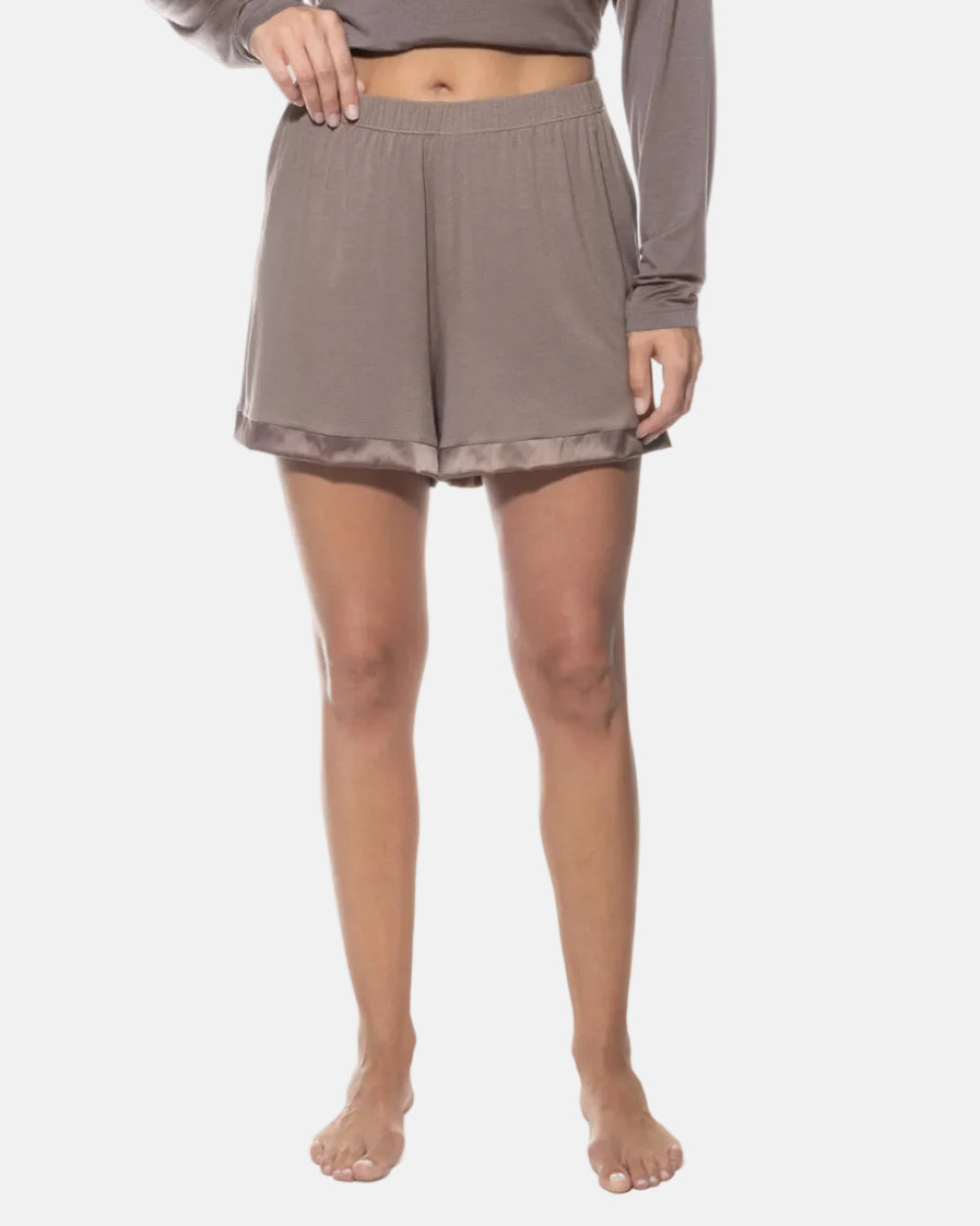Pysjamas shorts modal loungewear nattøy, beige brun pure chic Mey, norge dame frilin