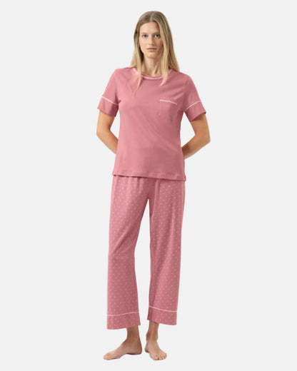 Pysjamas bomull Mey rosa dots rosewood pink, nattøy norge dame frilin undertøy