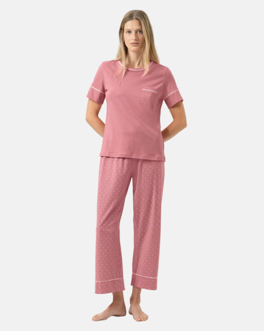 Pysjamas bomull Mey rosa dots rosewood pink, nattøy norge dame frilin undertøy