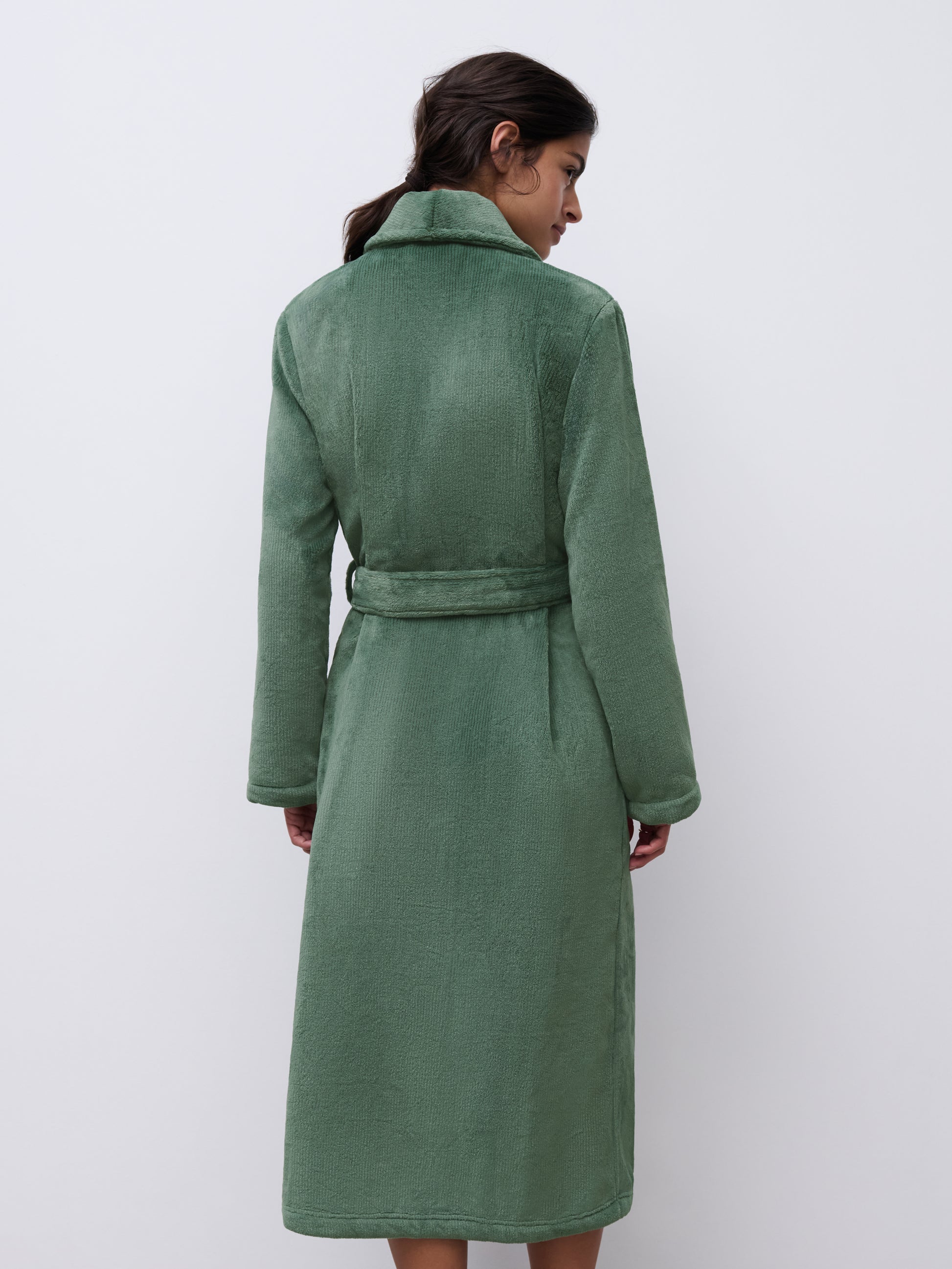 Morgenkåpe badekåpe teddy, Norge dame undertøy, loungewear, Chantelle femilet, grønn grå