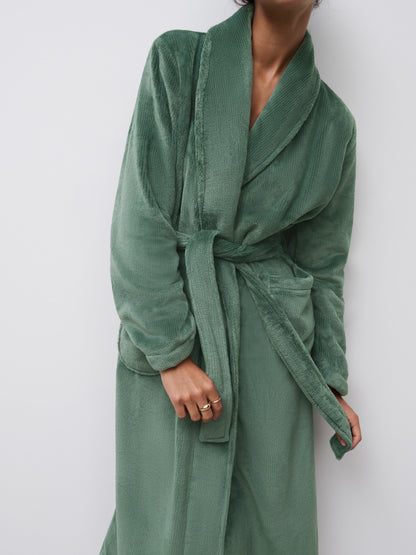 Morgenkåpe badekåpe teddy, Norge dame undertøy, loungewear, Chantelle femilet, grønn grå