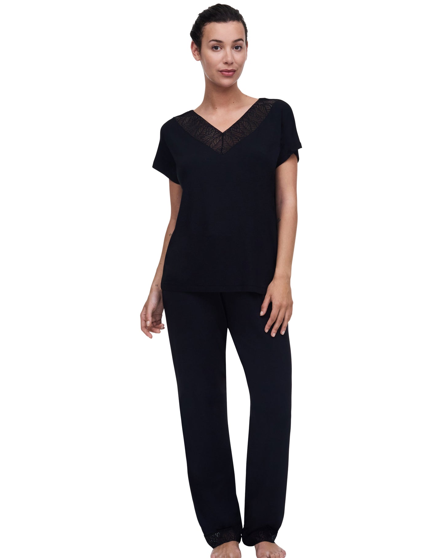 Nattøy t-skjorte pysj pysjamas loungewear, tencel modal, svart, chantelle