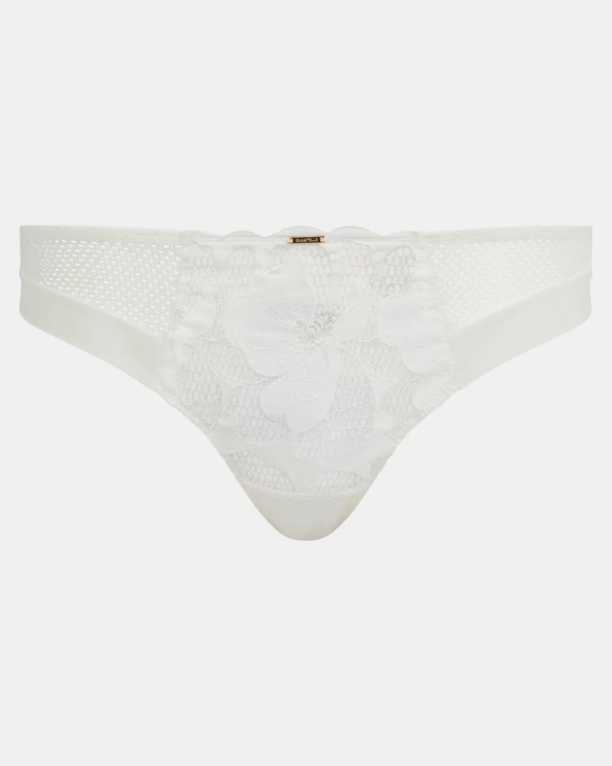 Thong hvit blonde blomster string truse Chantelle fleurs satin milk undertøy norge